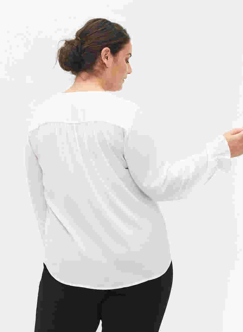 Blouse met lange mouwen en knoopsluiting, Bright White, Model image number 1