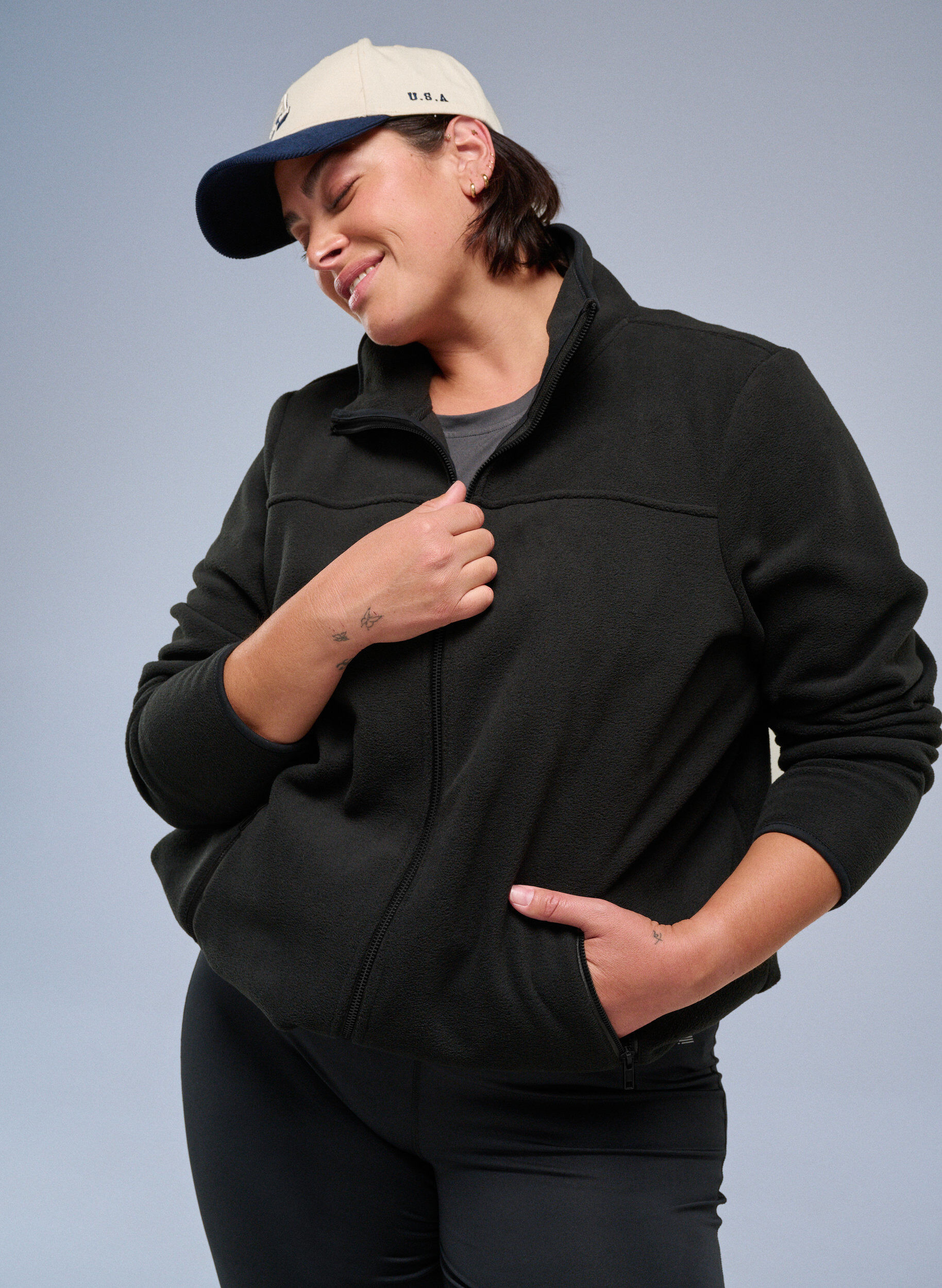 ZizziFleece jack met zakken, Zwart, Image image number 0
