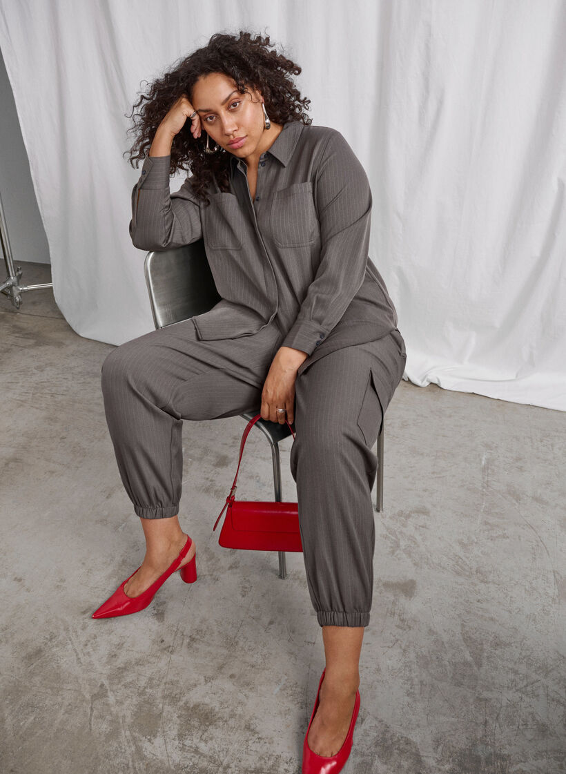 Broek met cargozakken en een elastische taille, Grijs, Image image number 0