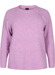Gemêleerd gebreide trui met parelknopen, Purple Mel.