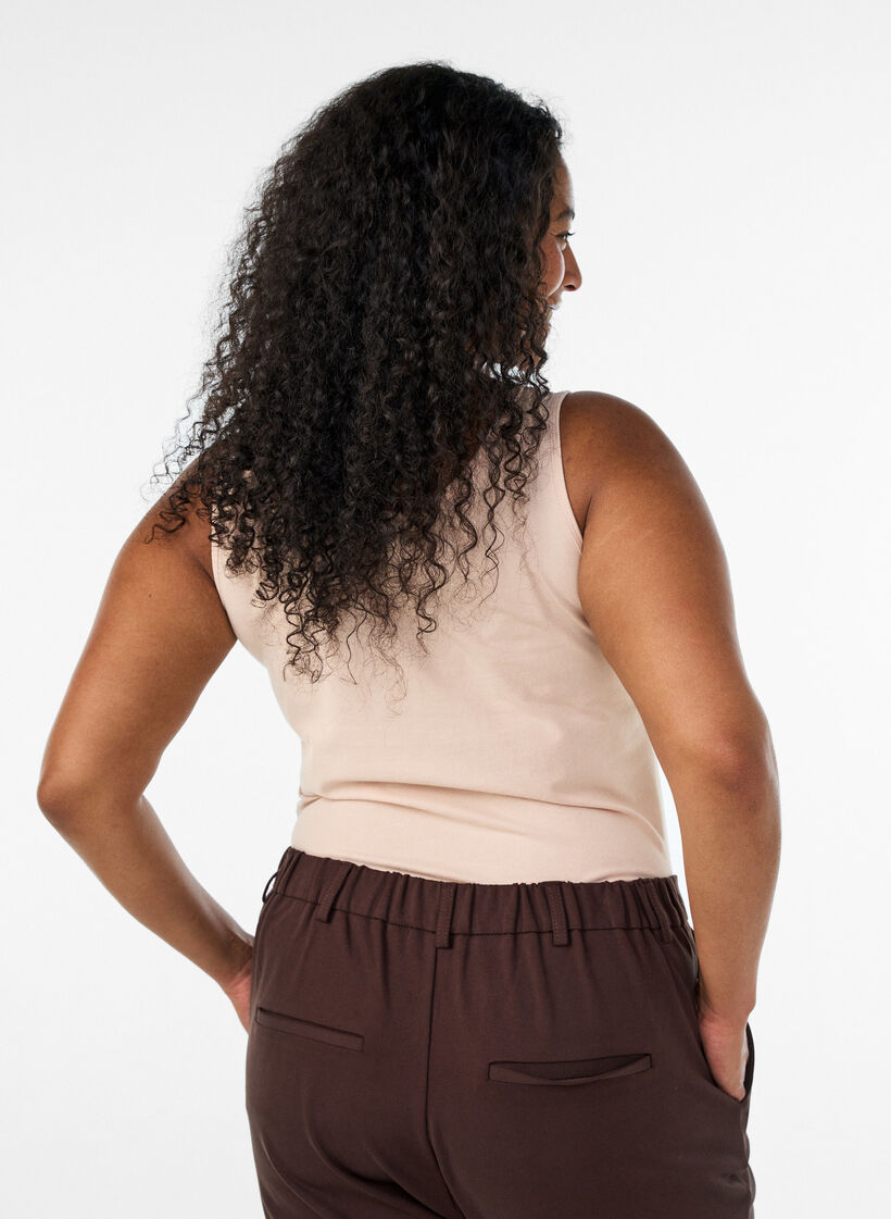 Effen basic top in katoen, Beige, Model image number 2