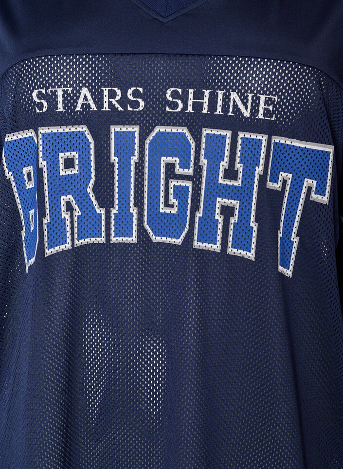 Workout T-shirt met V-hals en frontprint, Blauw, Packshot