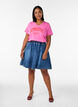 Biologisch katoenen T-shirt met varsity print en V-hals, Roze, Model image number 1