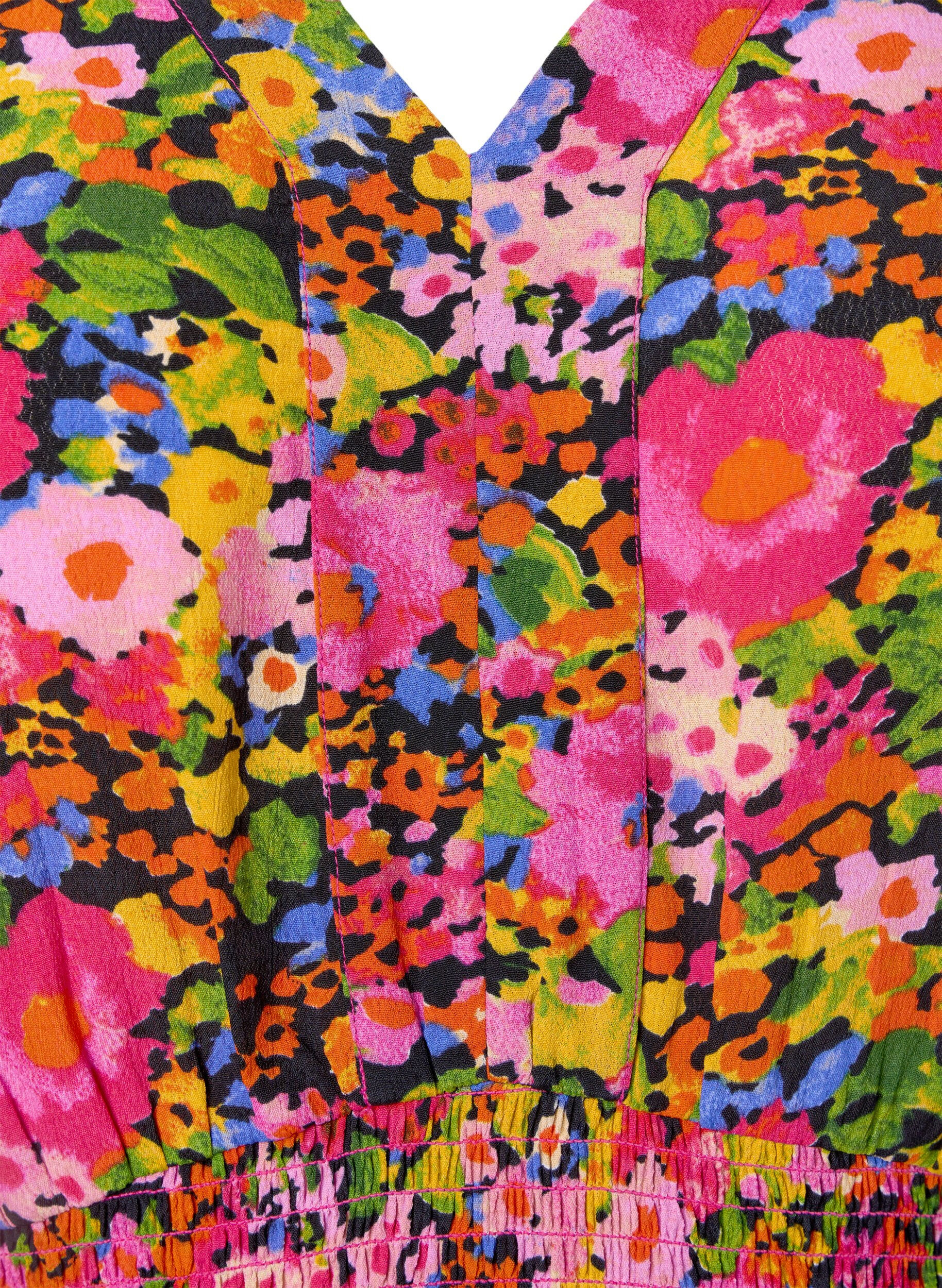 Zizzi Viscose blouse met bloemenprint en smok, Neon Flower Print, Packshot image number 2