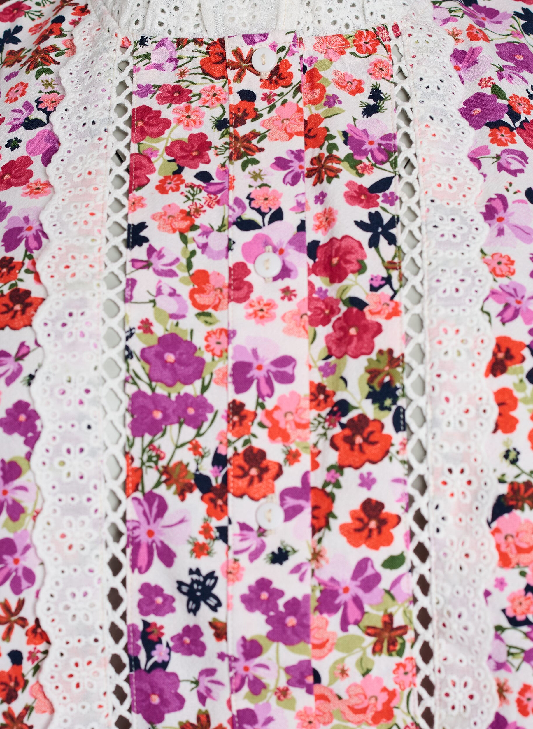 Zizzi Mouwloze katoenen blouse met bloemenprint en broderie anglaise, Roze, Packshot image number 2