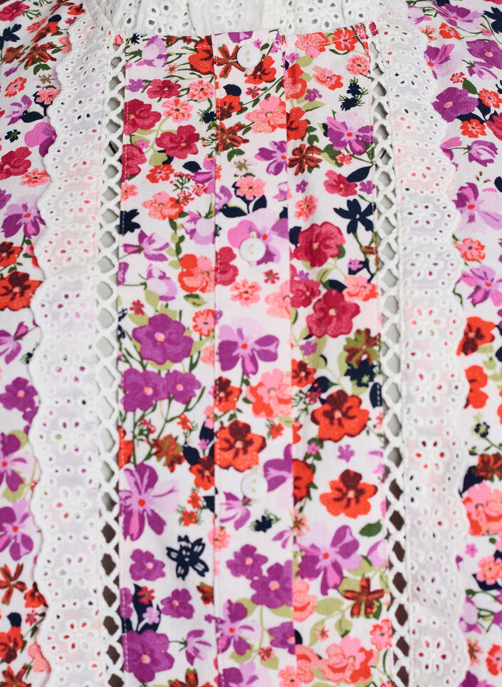Mouwloze katoenen blouse met bloemenprint en broderie anglaise, Roze, Packshot image number 2