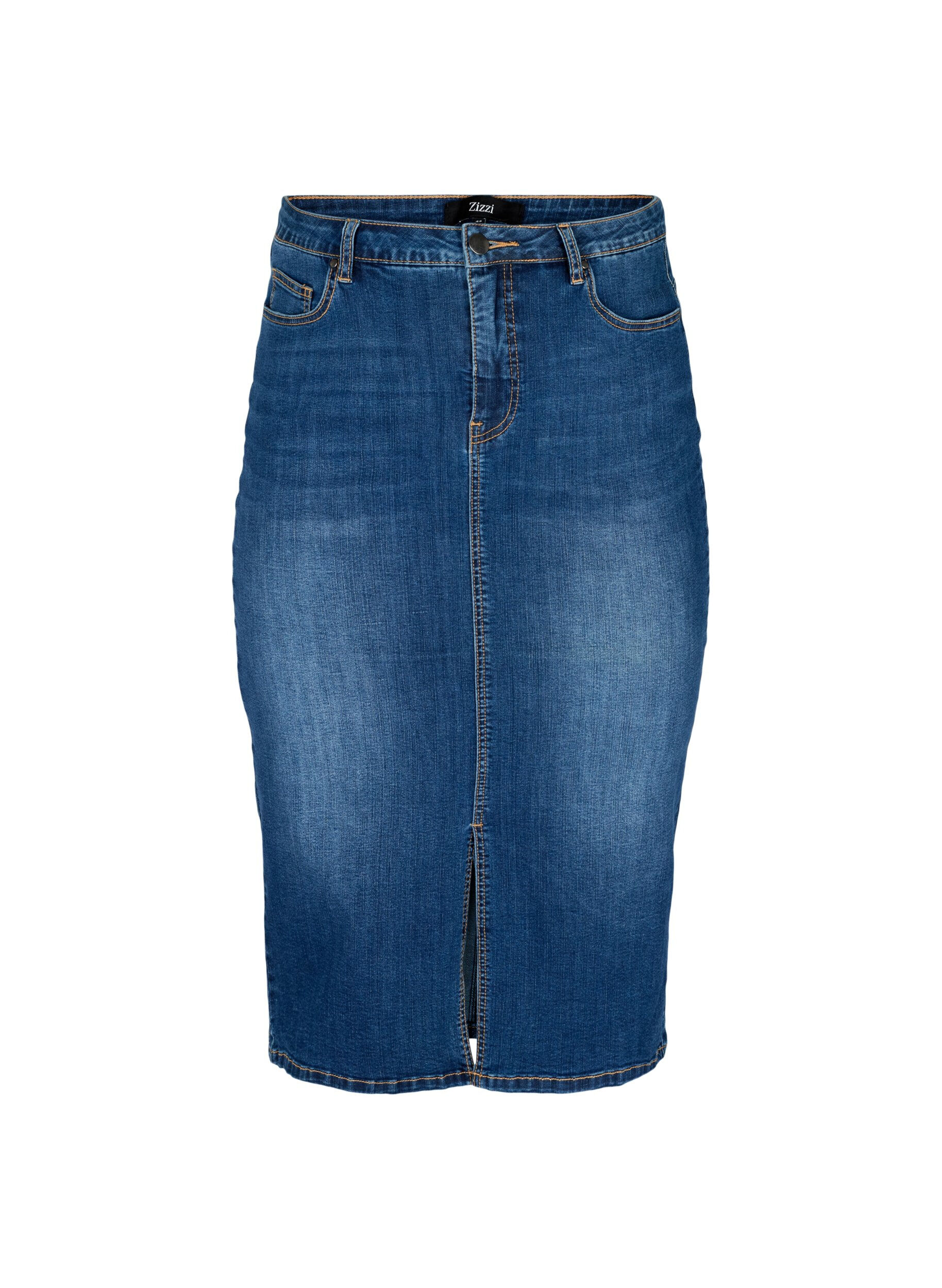Zizzi Denim midi-rok met split, Blauw, Packshot image number 0