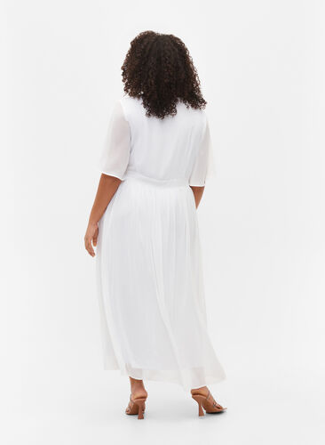 Maxi jurk met drapering en korte mouwen, Bright White, Model image number 1