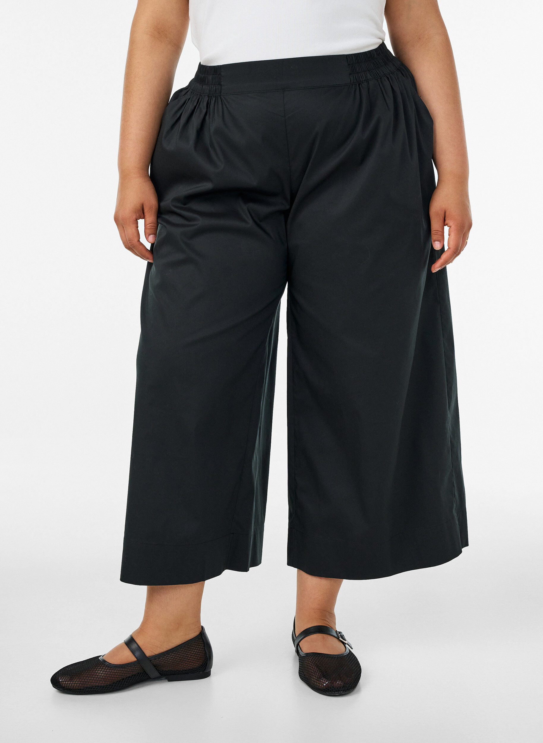 ZizziCulottes met een elastische tailleband en wijde pijpen, Zwart, Model image number 2