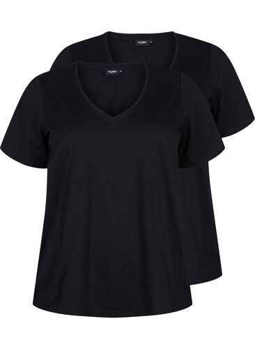 	 FLASH - 2-pack v-hals t-shirts, Black/Black, Packshot image number 0