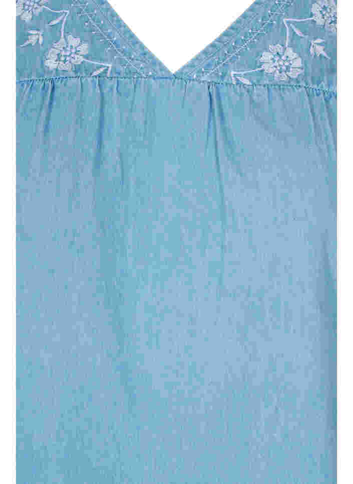 Top met borduursel en korte mouwen, Light blue denim, Packshot image number 2