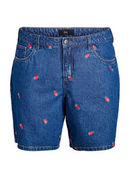 Denimshorts met geborduurde bloemen, Blauw