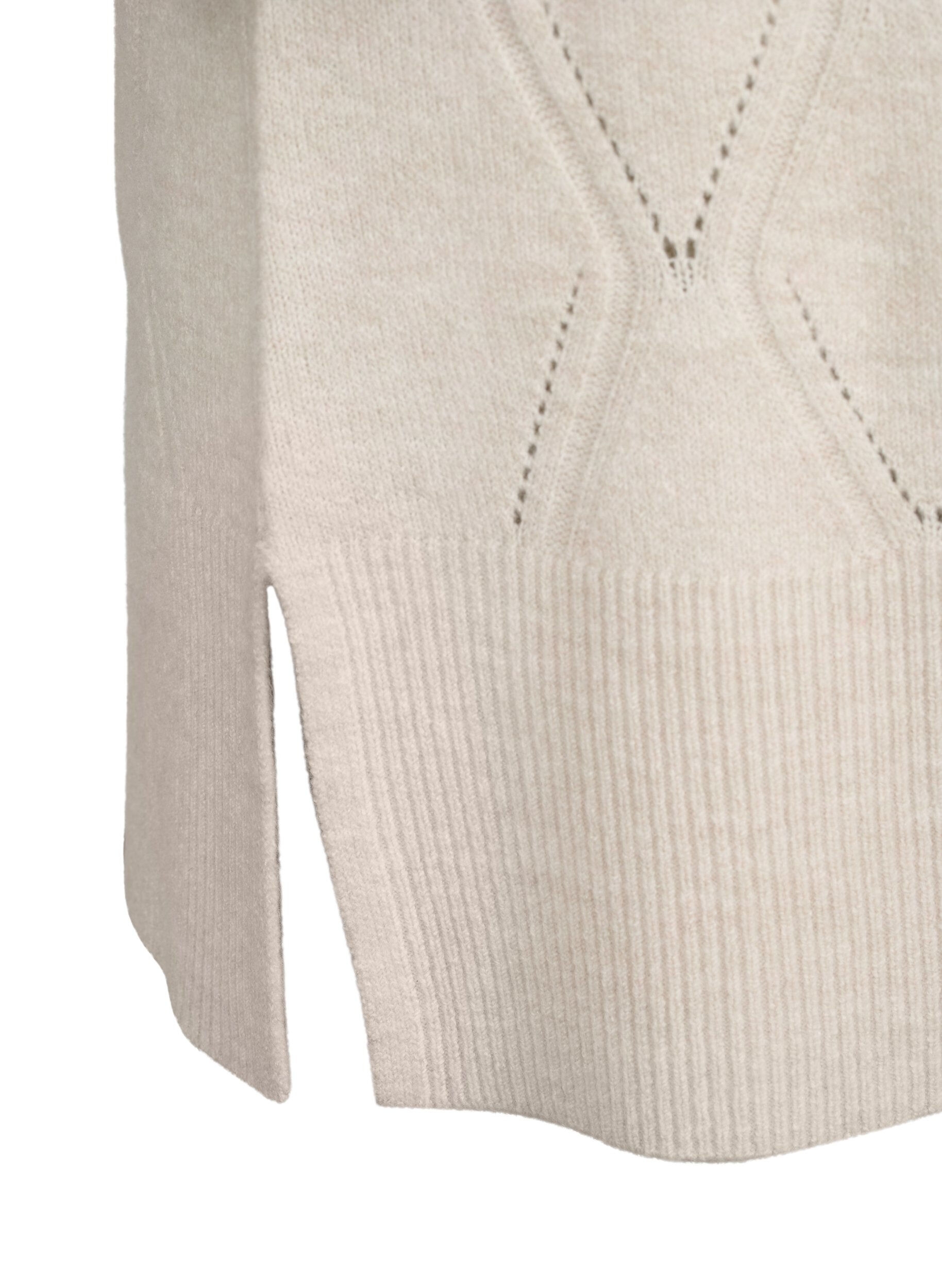 Zizzi Gebreide jurk met lange mouwen en gaatjespatroon, Birch Mel., Packshot image number 3