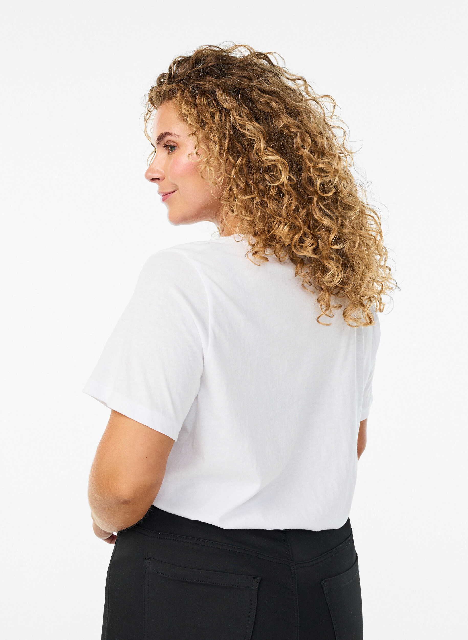 Zizzi T-shirt met korte mouwen en v-hals, Wit, Model image number 2