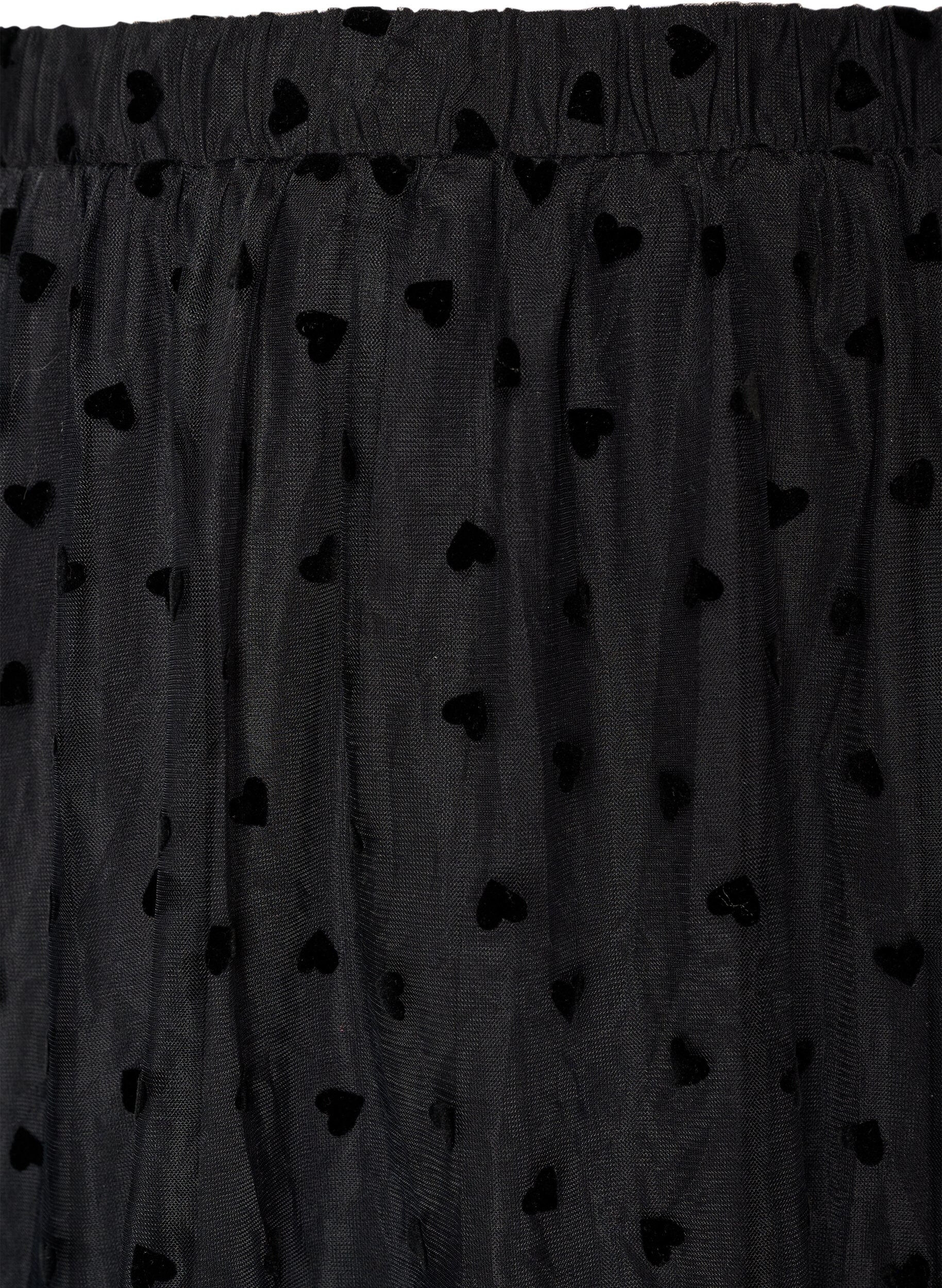 ZizziMidi-tule rok met hartjes, Zwart, Packshot image number 2