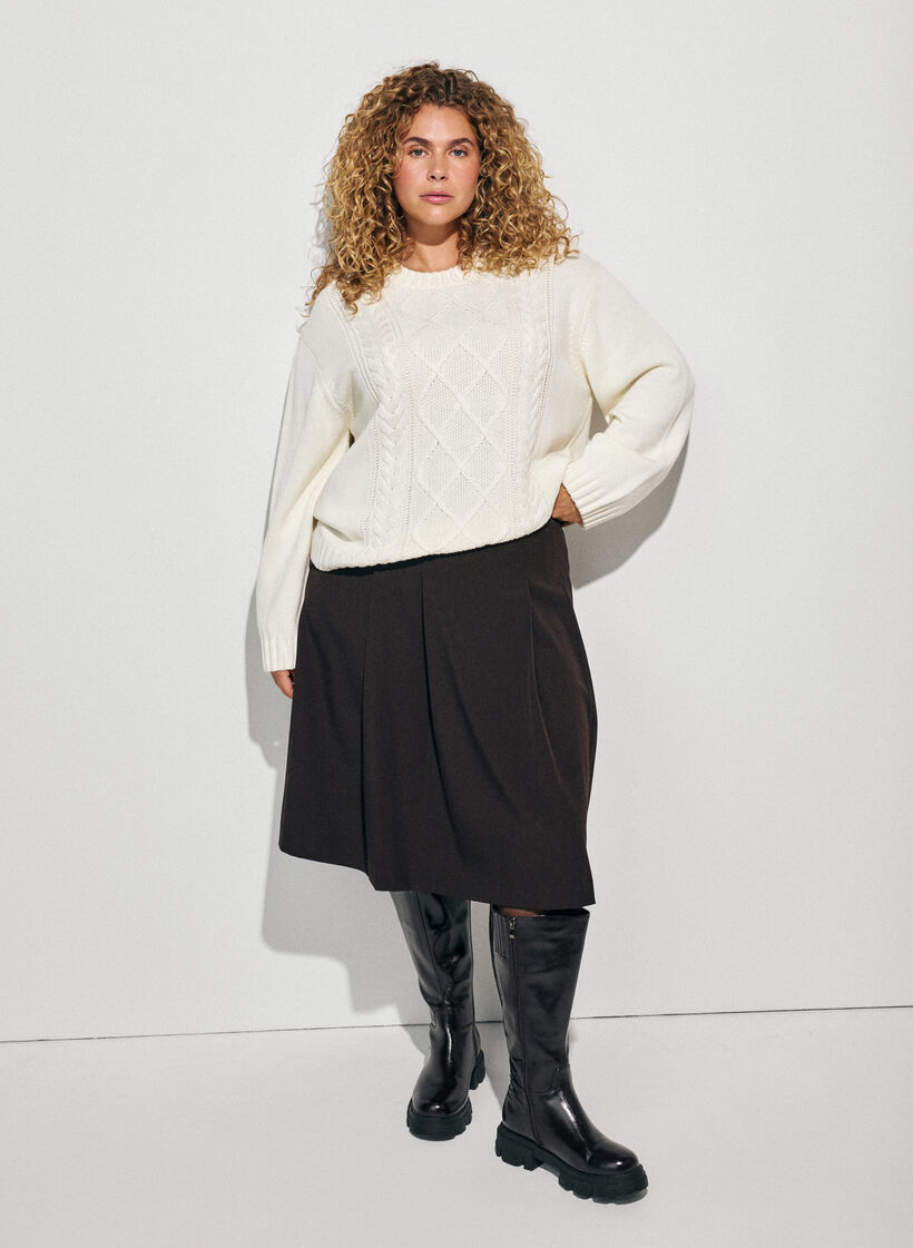 A-lijn rok tot de knie, Bruin, Model image number 0