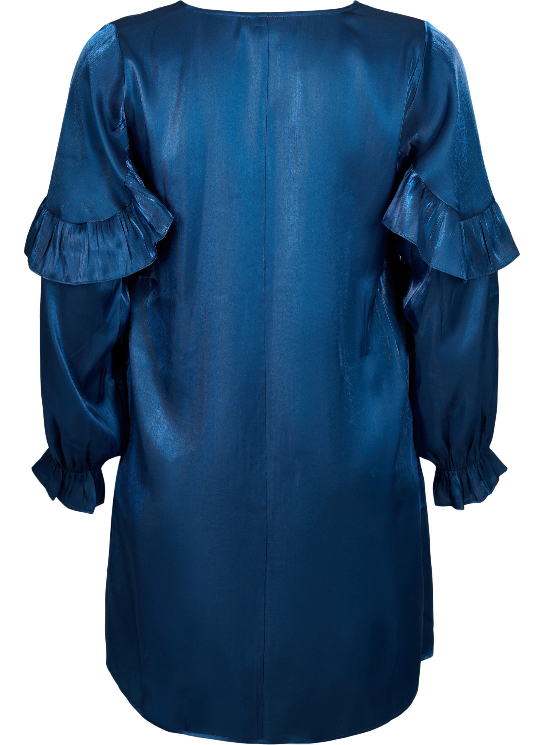 Zizzi Viscose jurk met V-hals en ruches, Titan, Packshot image number 1