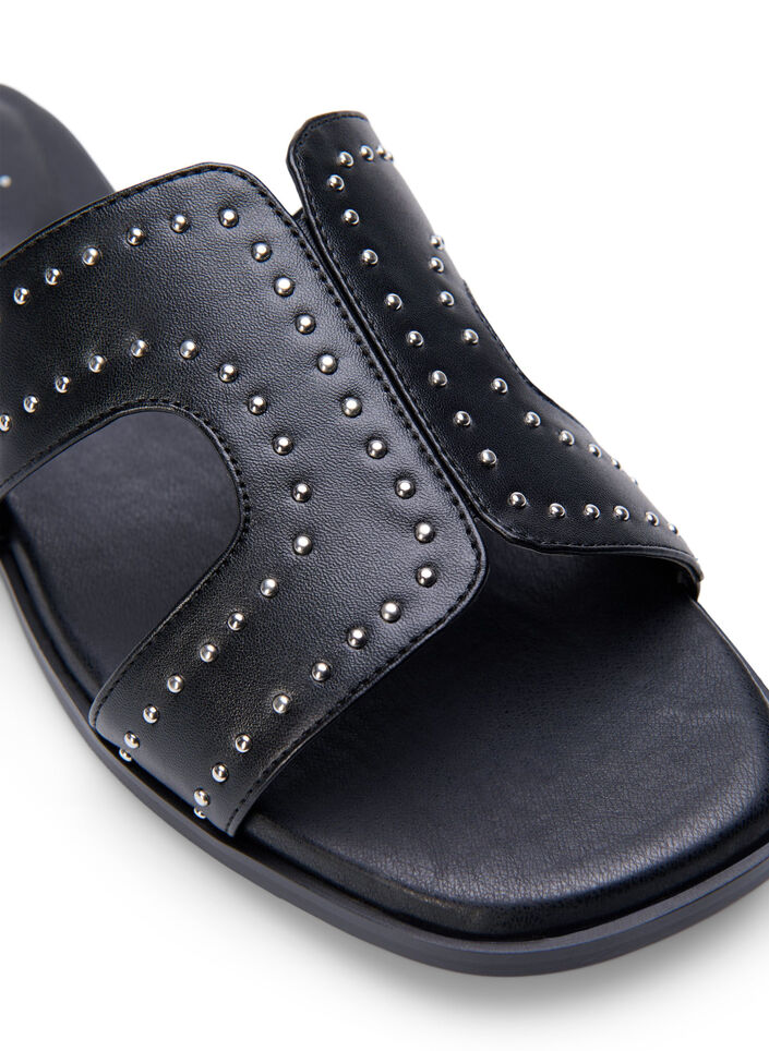 Wide fit - Platte sandalen met studs, Zwart, Packshot image number 3