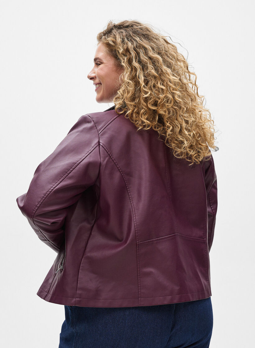 Imitatieleer bikerjack, Donker Bordeaux, Model image number 2