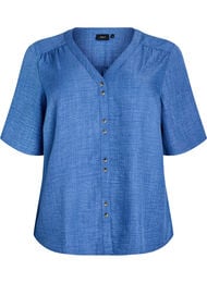 Overhemd blouse met V-hals en korte mouwen, Blauw