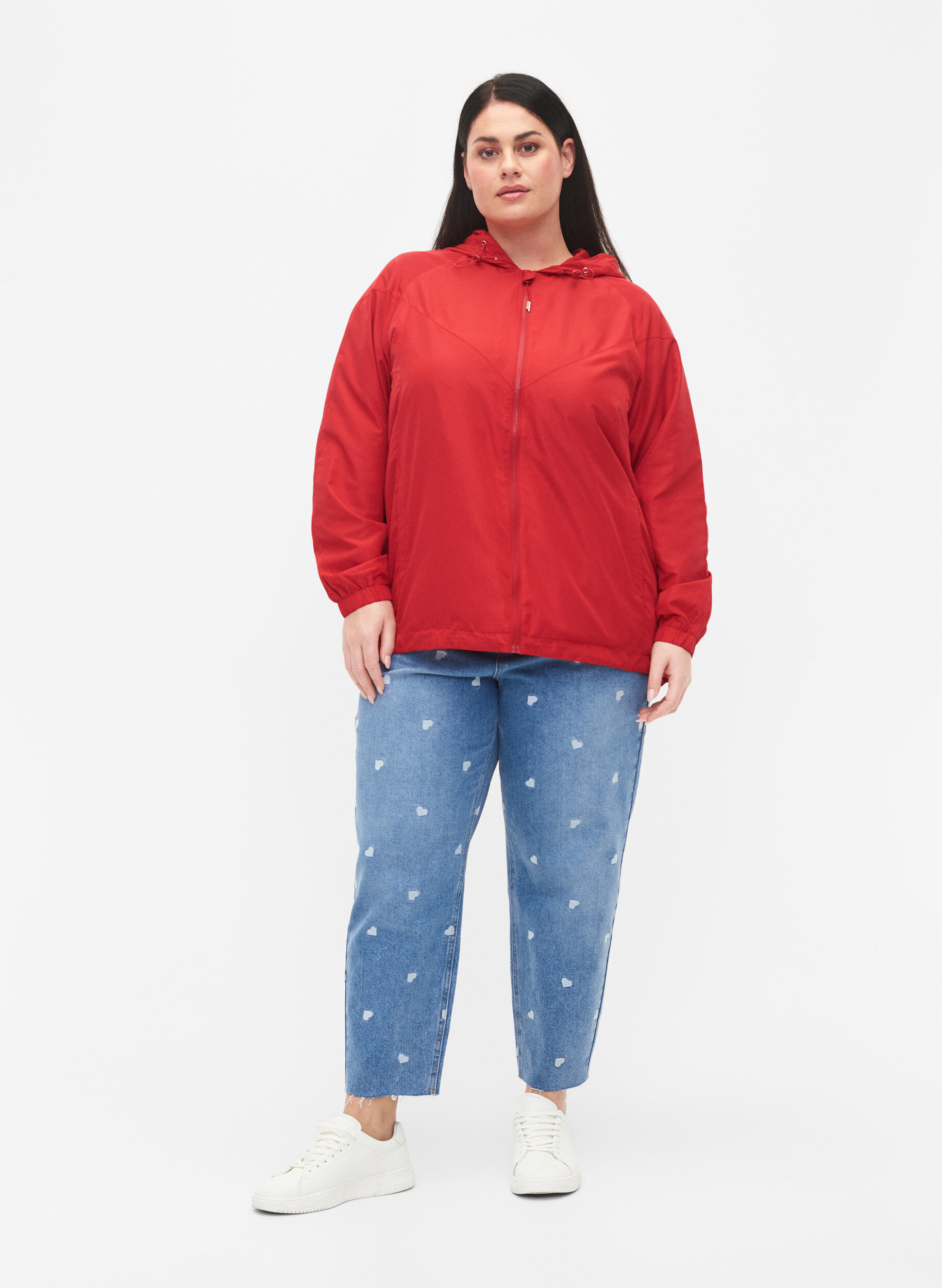 Zizzi Korte jas met capuchon en verstelbare onderkant, Tango Red, Model image number 2