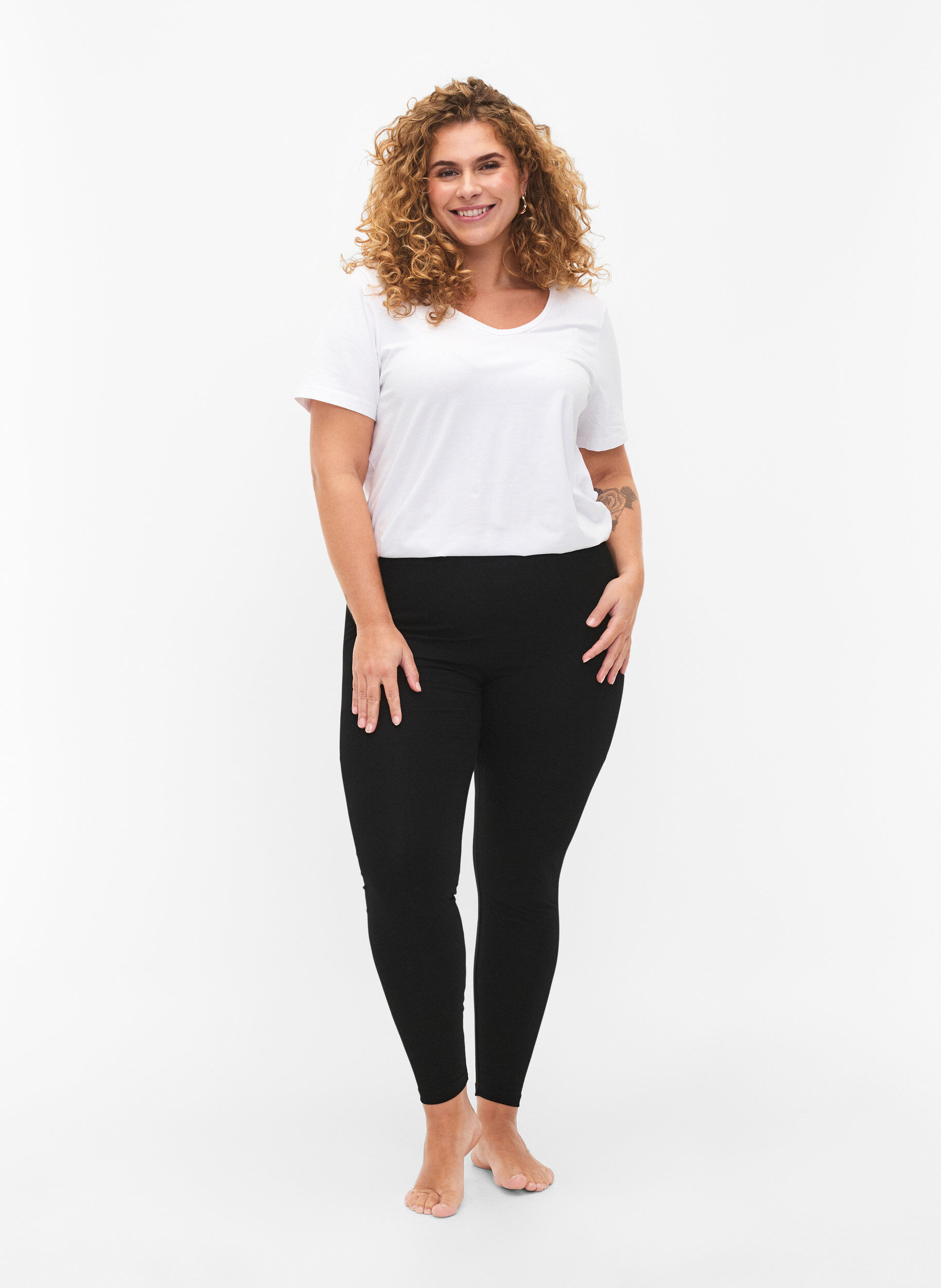 Zizzi FLASH - 2-pack katoenen leggings, Zwart, Model image number 1