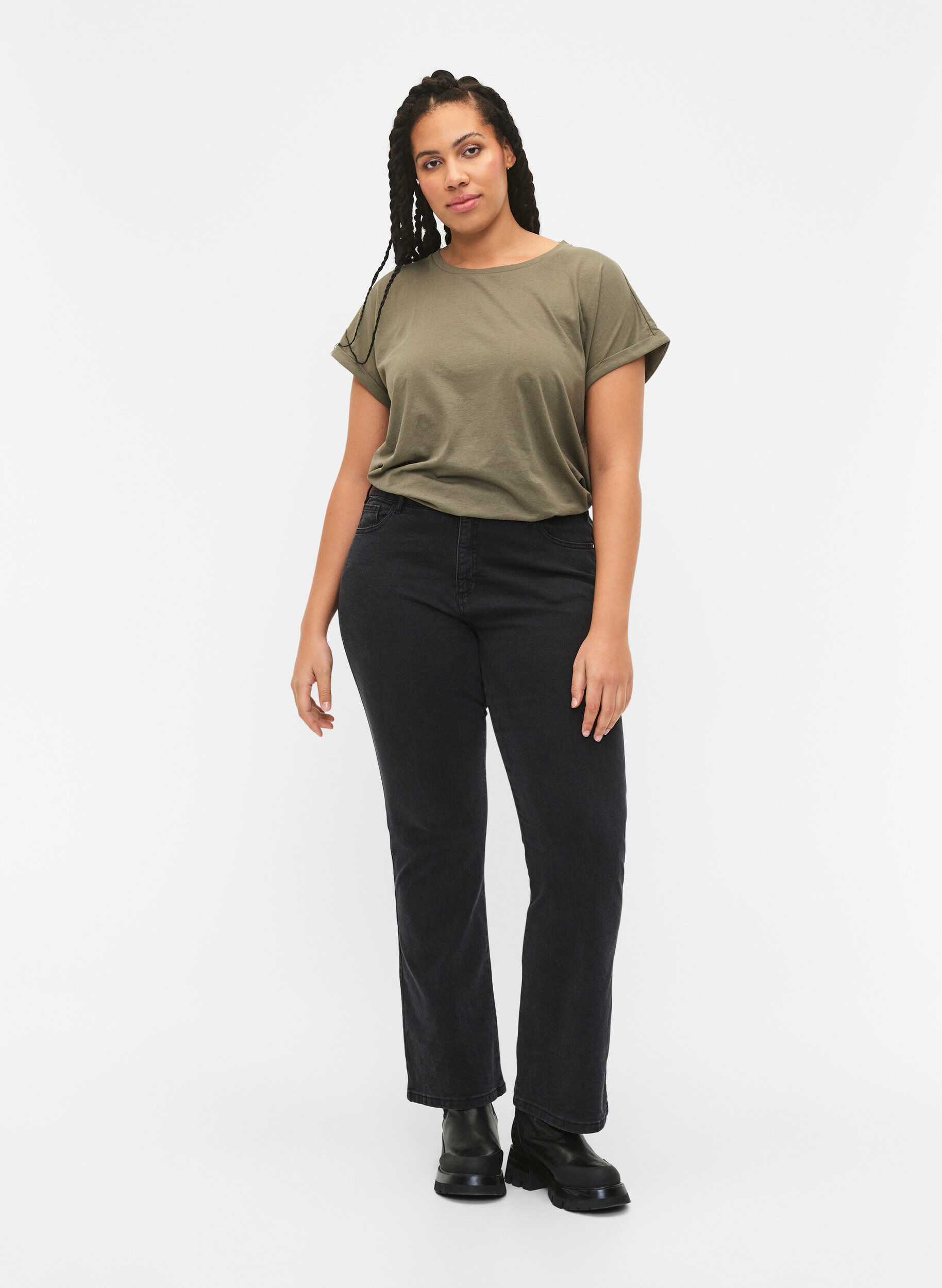 Zizzi 2-pack T-shirts met korte mouwen, Groen, Model image number 1