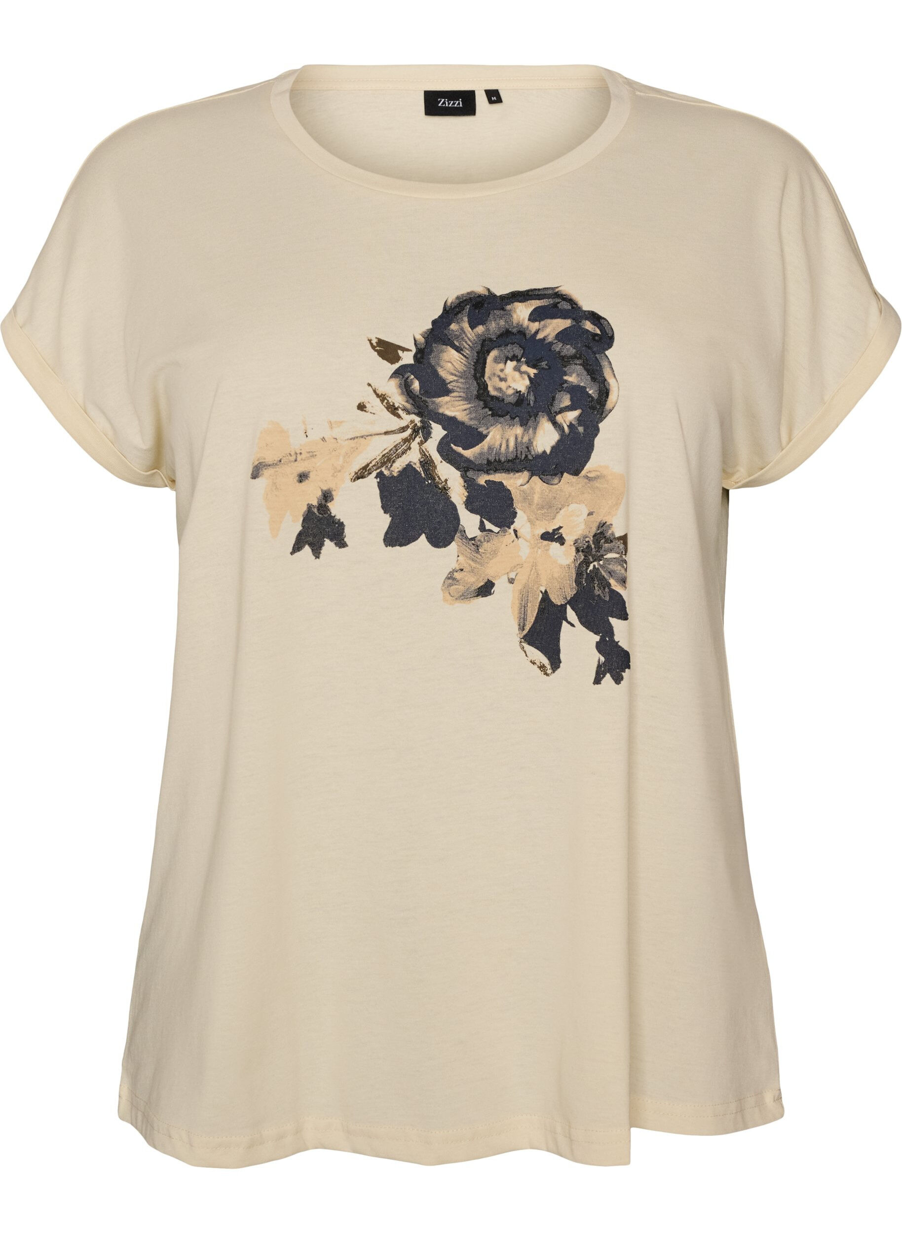ZizziT-shirt met decoratieve print aan de voorkant, Vanille, Packshot image number 0