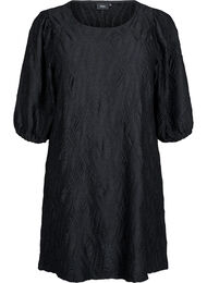 Korte jurk met structuur en 3/4 mouwen, Zwart