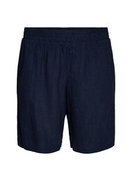 Shorts met hoge taille in linnen en viscose, Blauw
