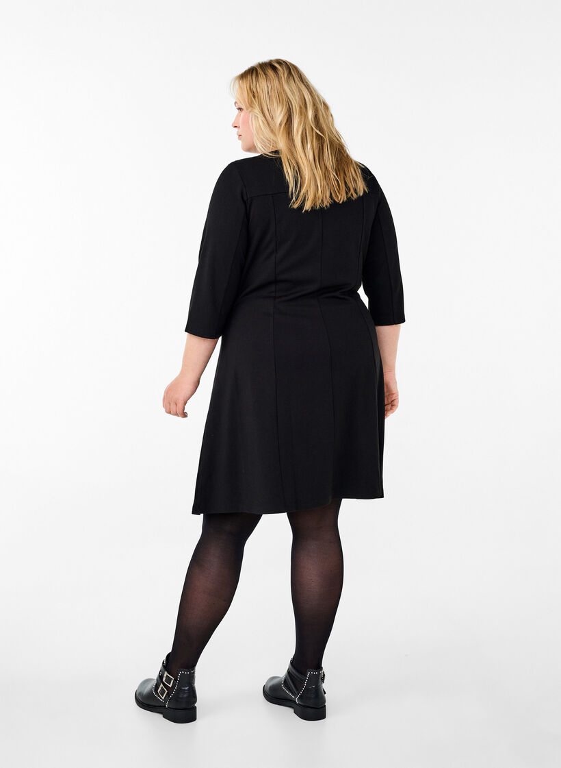 A-vorm jurk met 3/4-mouwen, Zwart, Model image number 2