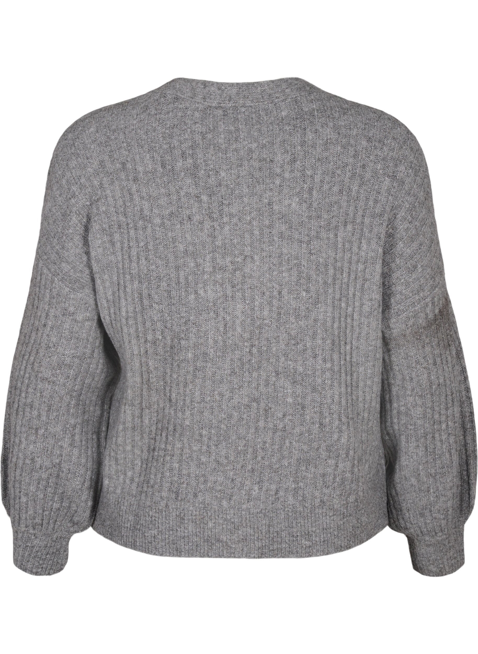 Zizzi Gem&ecirc;leerd vest in ribtricot, Light Grey Melange, Packshot image number 1