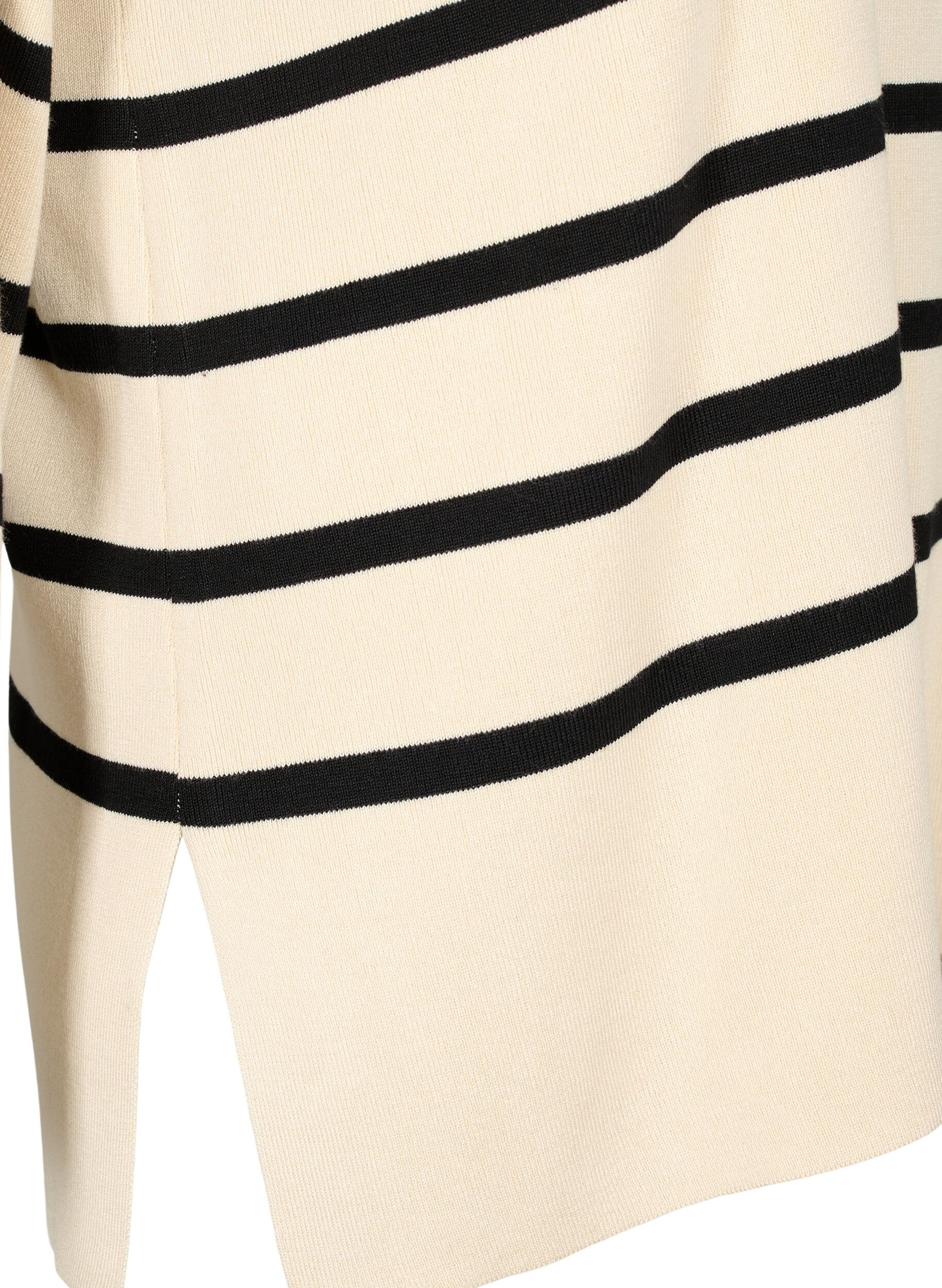 Zizzi Gestreepte Viscose Sweater, Sandshell/Black S., Packshot image number 3