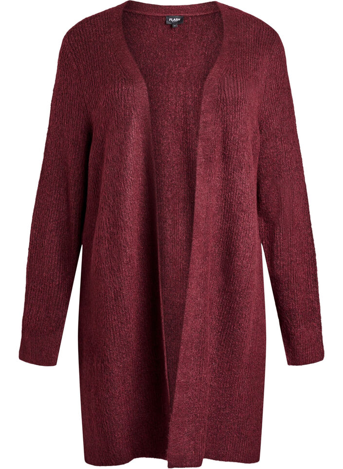 Lange geribde cardigan met een open voorkant, Rood, Packshot image number 0
