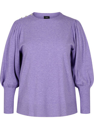 Gebreide top met ballonmouwen en rib, Paisley Purple Mel, Packshot image number 0
