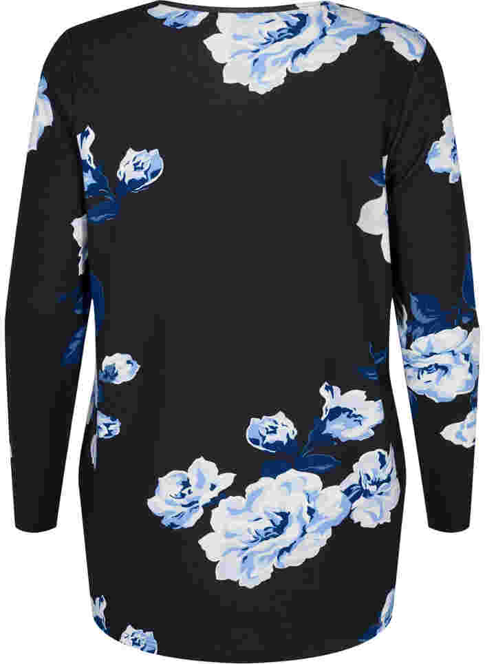 Bloemen blouse met lange mouwen, Black Flower, Packshot image number 1
