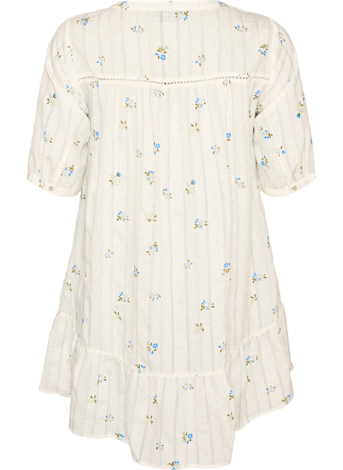 Korte viscose jurk met kanten rand en A-lijn snit, Vanille, Packshot image number 1