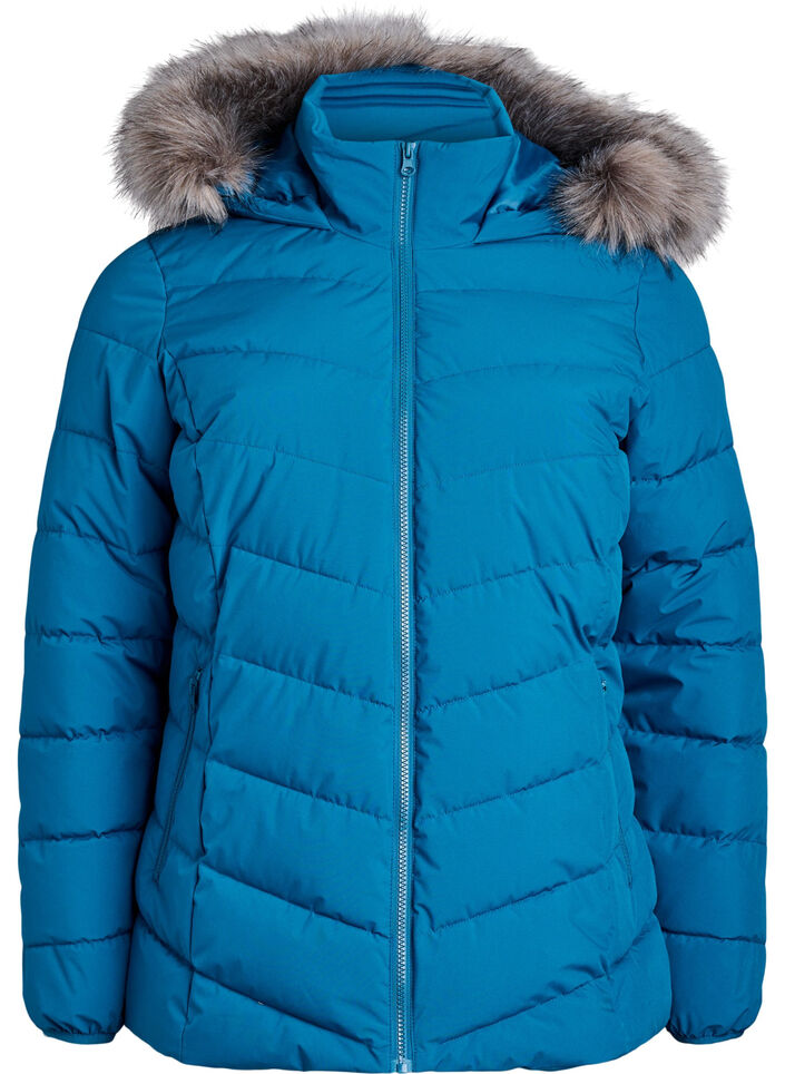 Kort pufferjack met capuchon, Blauw, Packshot image number 0