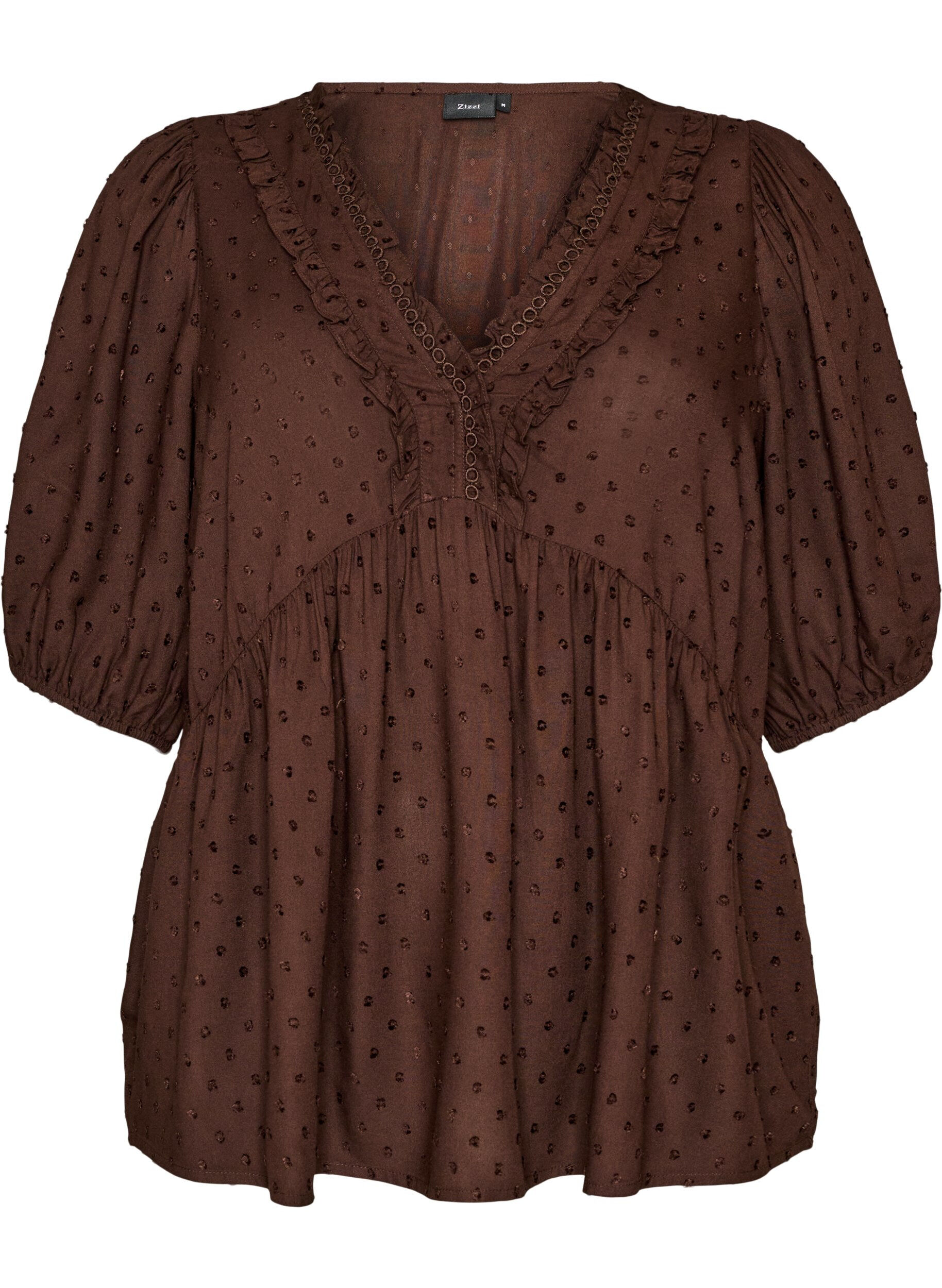 Viscose blouse met een stippenstructuur en V-hals