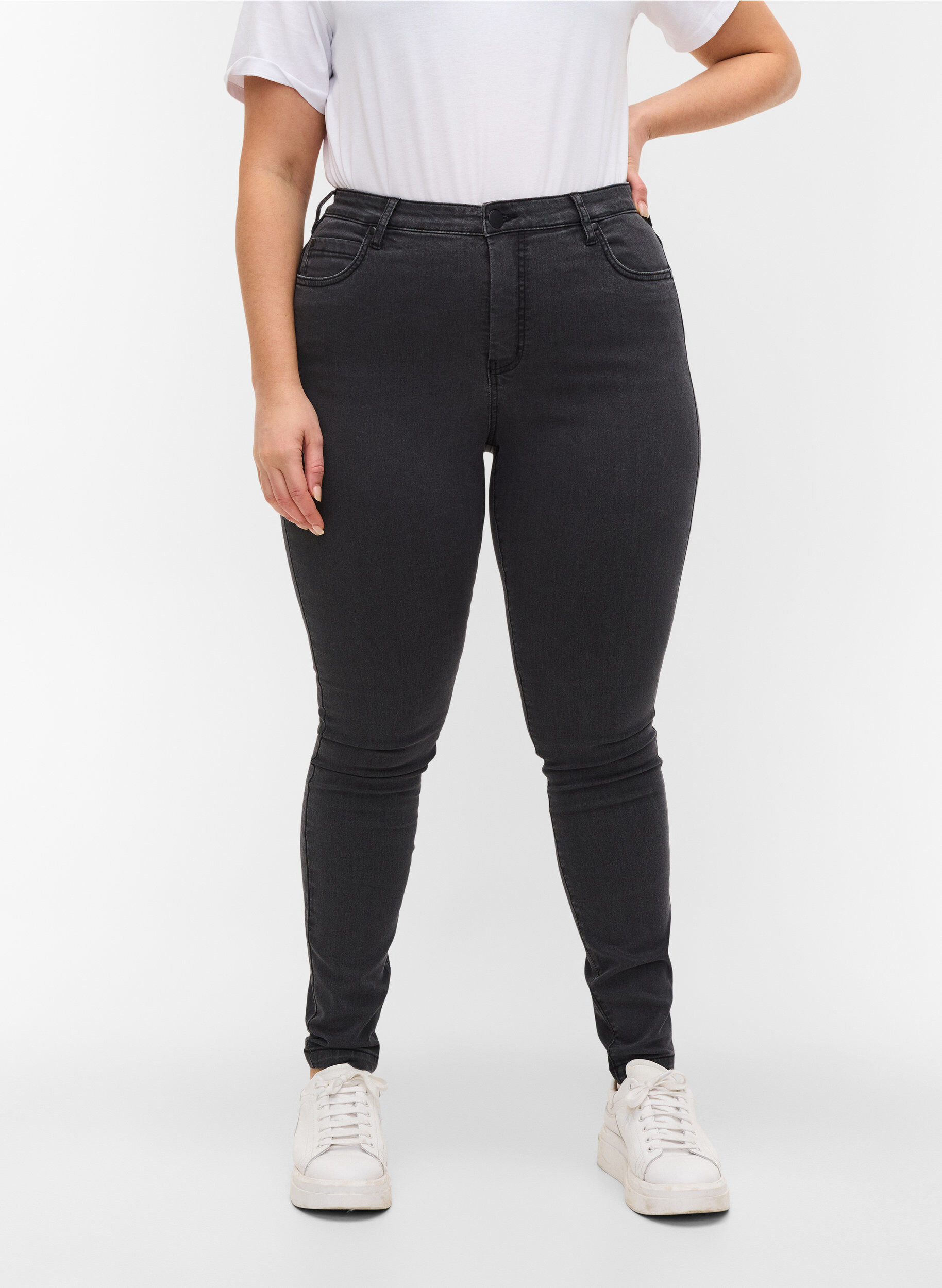 Zizzi super slim fit Amy jeans met hoge taille, Grijs, Model image number 3