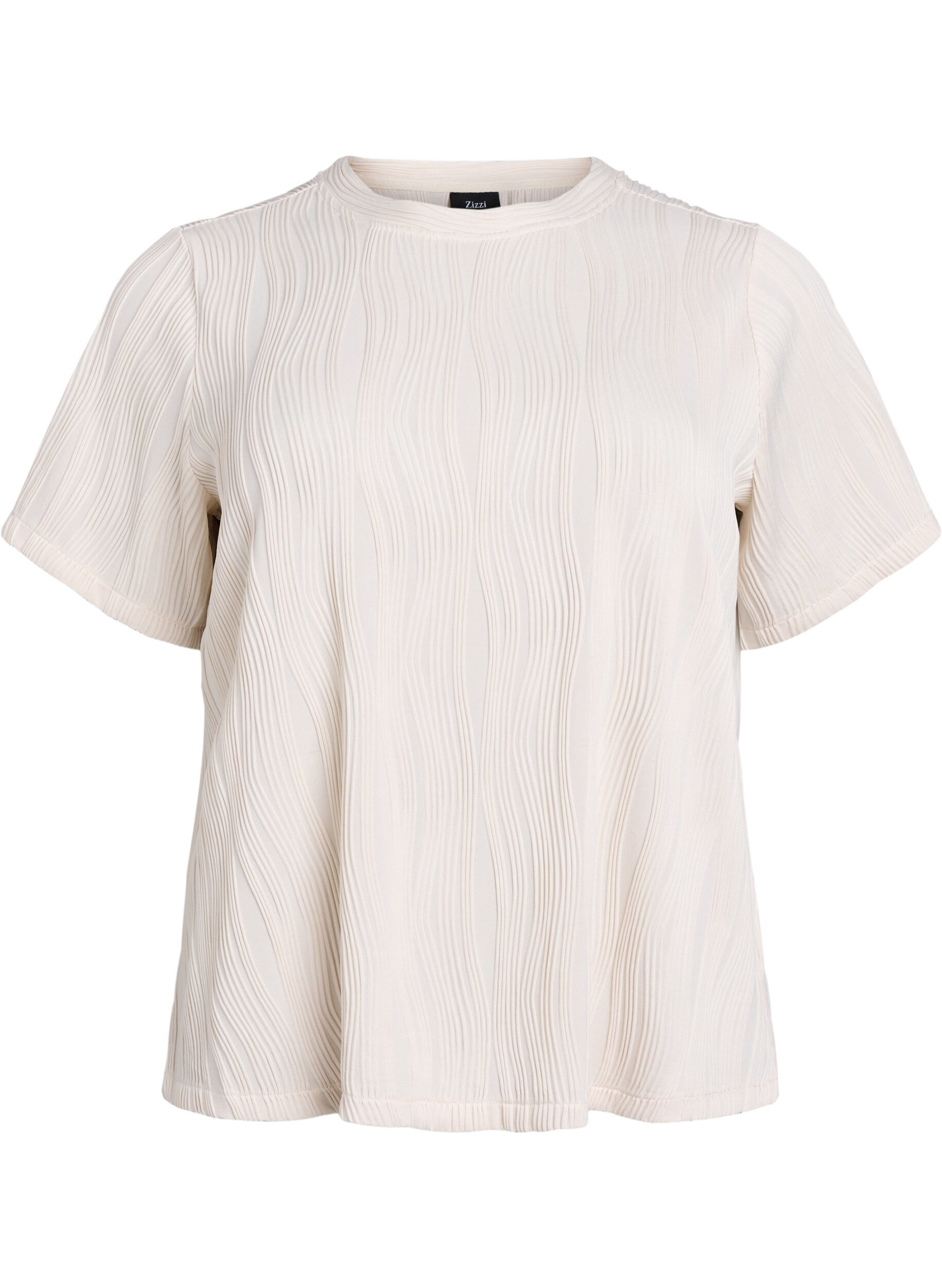 Zizzi Blouse met korte mouwen en een golvende textuur, Beige, Packshot image number 0