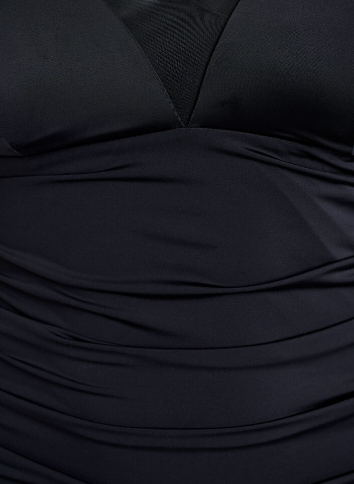 Badpak met V-hals en meshdetail, Zwart, Packshot image number 2