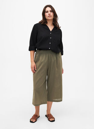 Shirt blouse met knoopsluiting van katoen-linnenmix, Black, Model image number 2