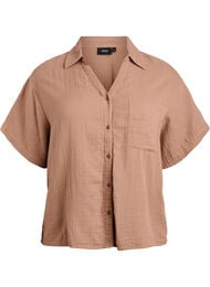 Katoenen mousseline blouse met korte mouwen, Bruin