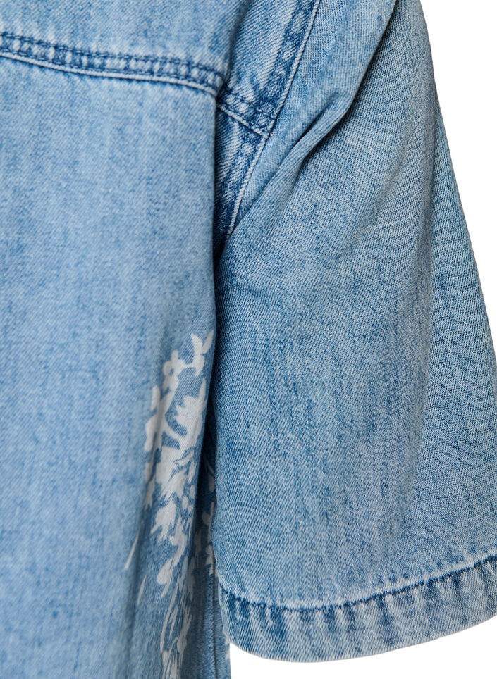 Denimshirt met bloemenprint en korte mouwen, Blauw, Packshot image number 3
