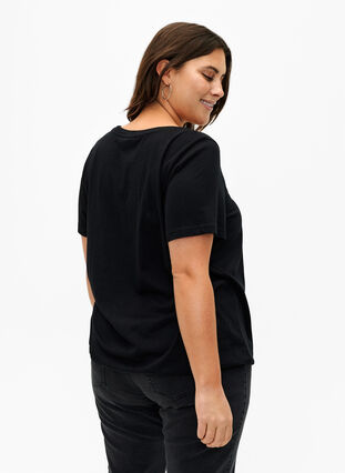 Katoenen t-shirt met korte mouwen en elastische rand, Black w. Live, Model image number 1