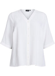 Shirtblouse met V-hals en 3/4 mouwen, Vanille