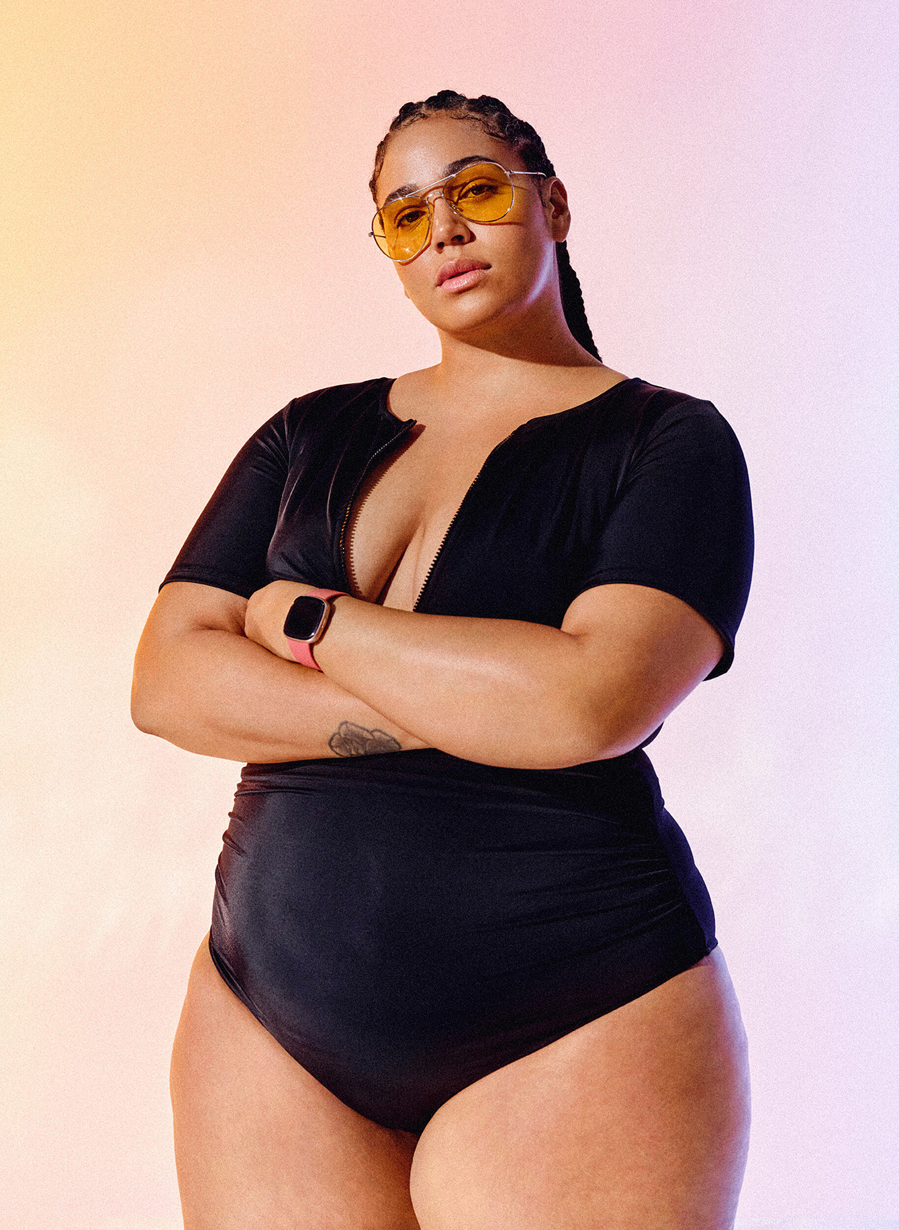 Zizzi Badpak met rits en korte mouwen, Black, Image image number 0