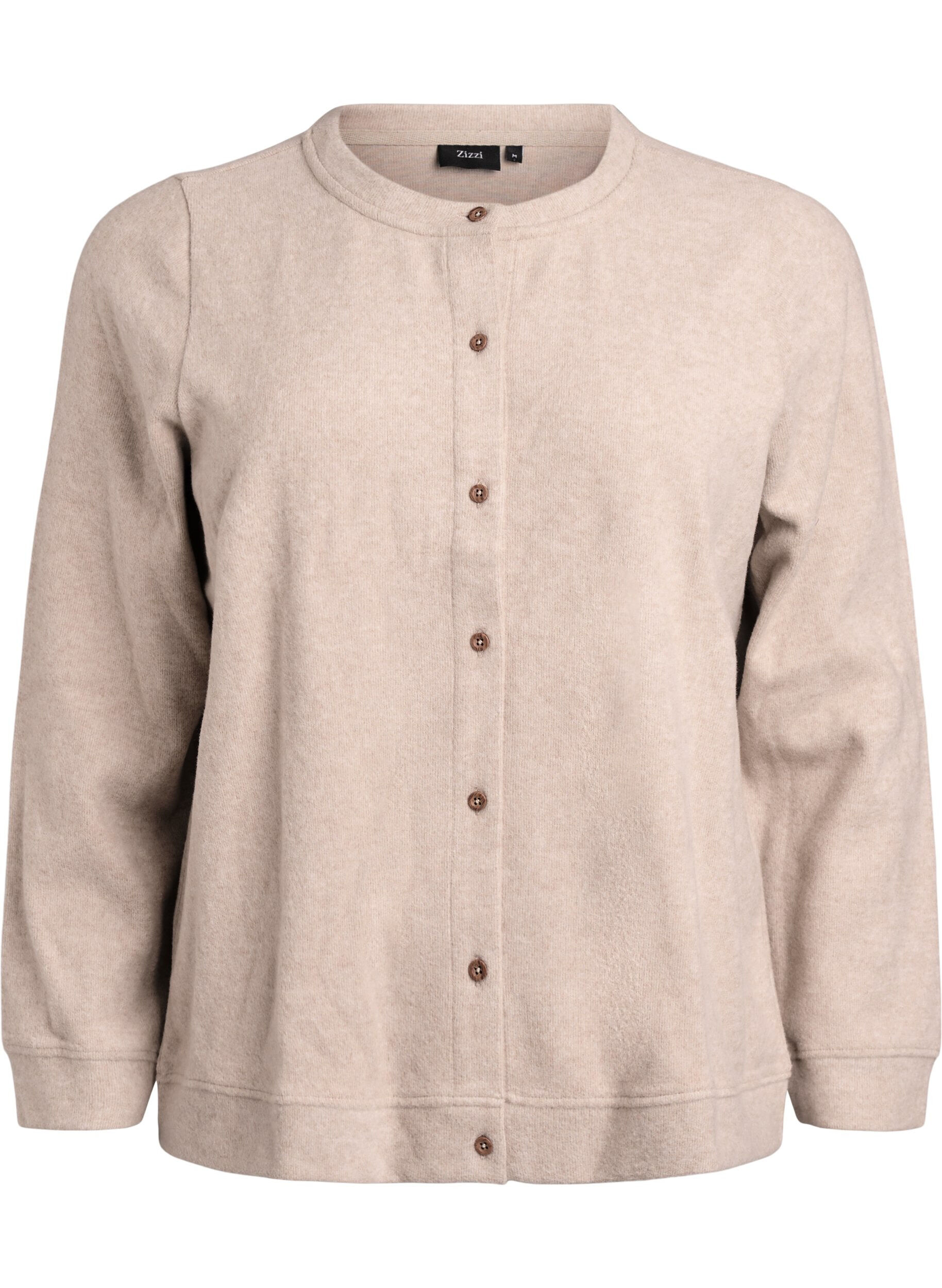 Zizzi Cardigan van jersey met ronde hals en knoopsluiting, Beige, Packshot image number 0