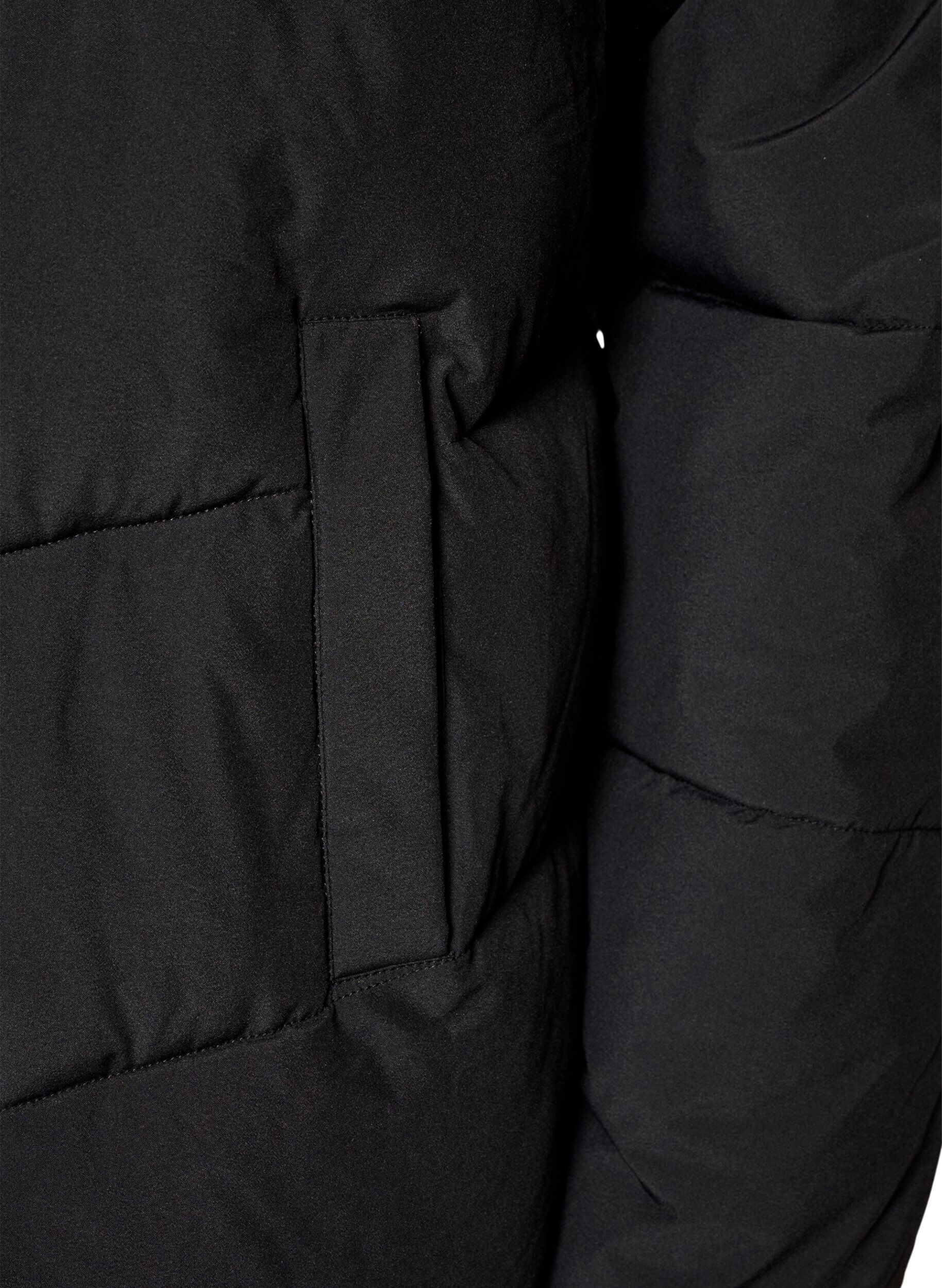 ZizziHalflange pufferjas met capuchon, Zwart, Packshot image number 3